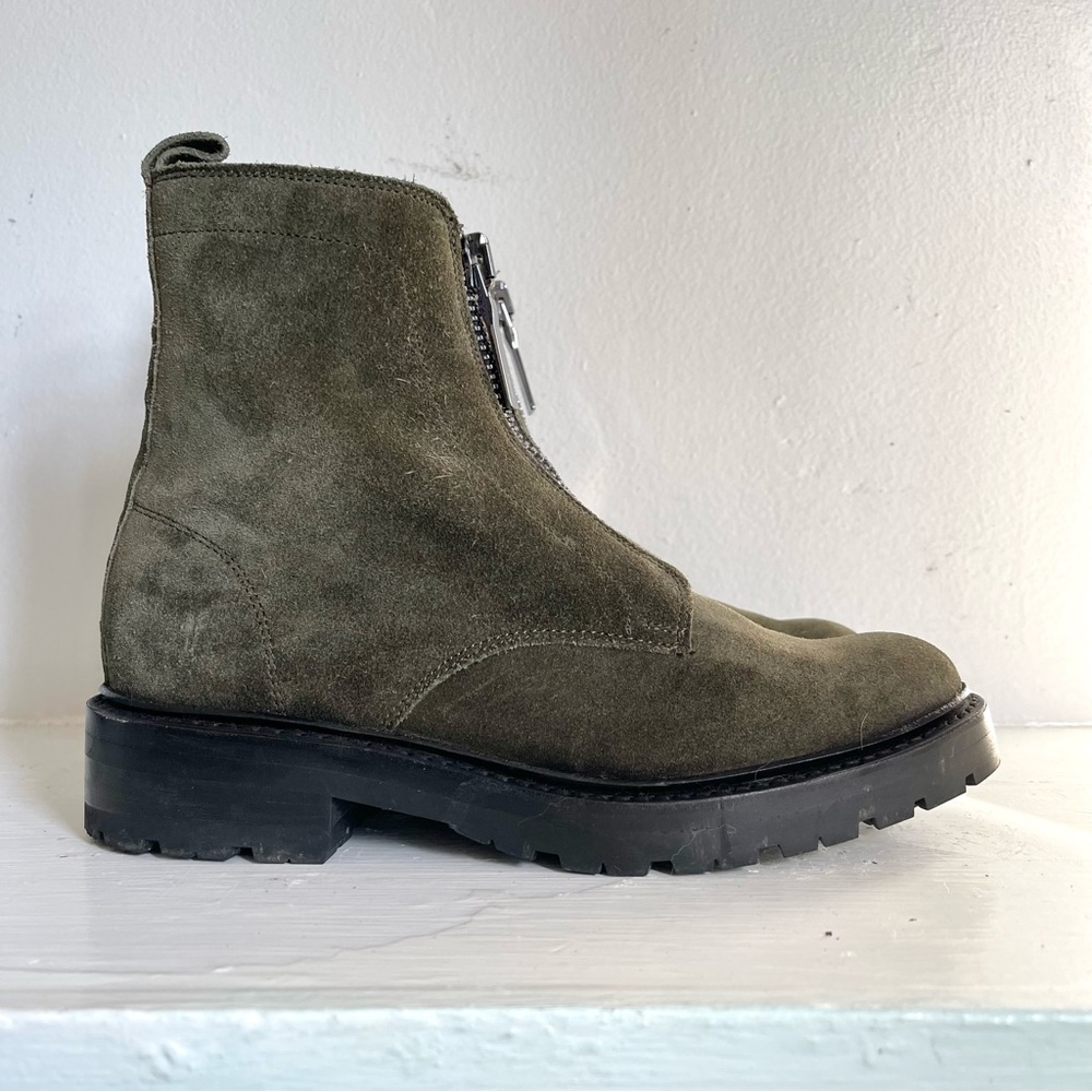 Frye Julie Suede Front Zip Combat Boot In Olive Green Size 8